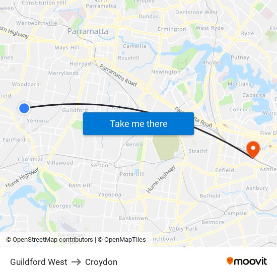 Guildford West to Croydon map