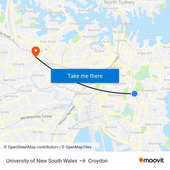 University Of New South Wales to Croydon map