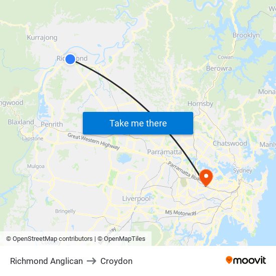 Richmond Anglican to Croydon map