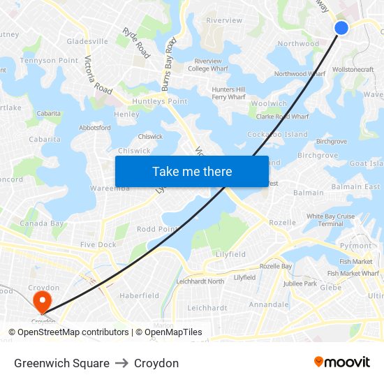 Greenwich Square to Croydon map