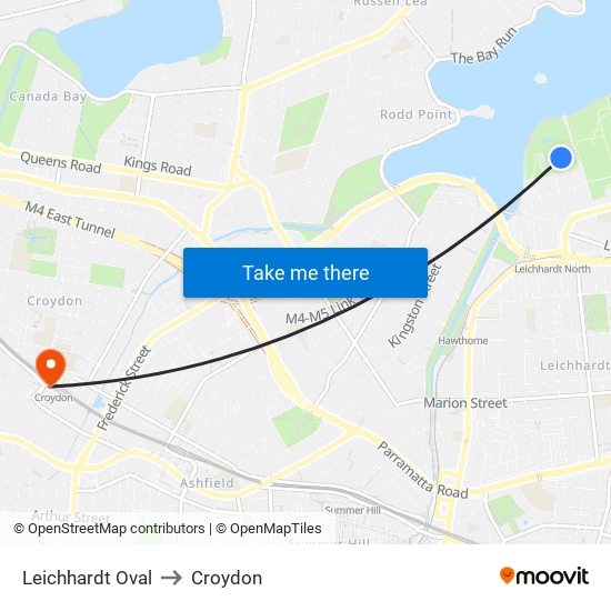 Leichhardt Oval to Croydon map