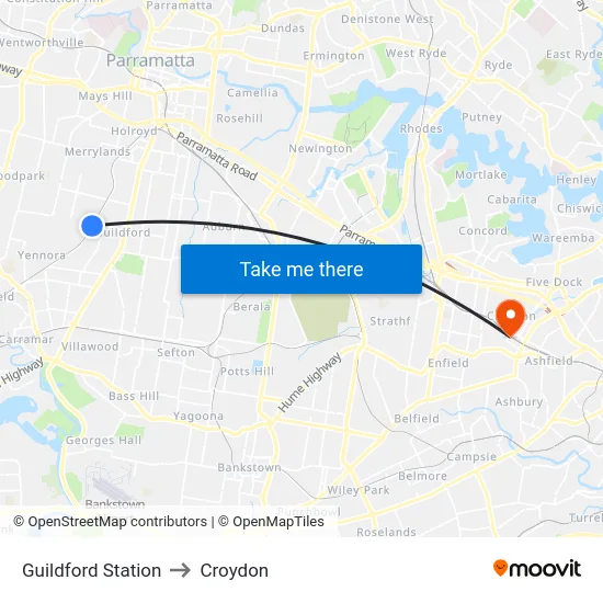 Guildford Station to Croydon map