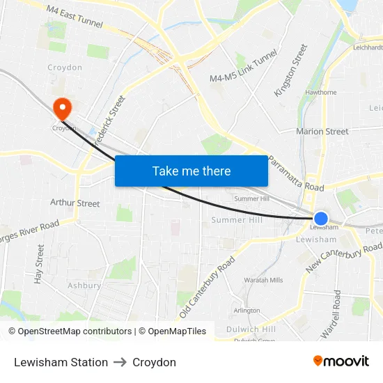 Lewisham Station to Croydon map