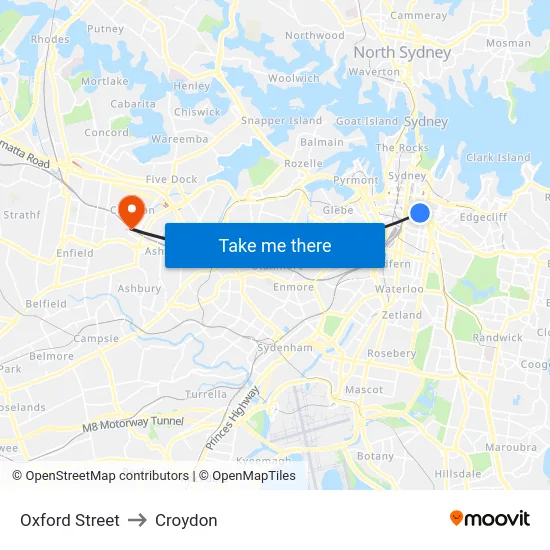 Oxford Street to Croydon map