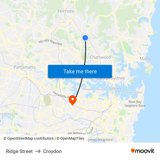 Ridge Street to Croydon map