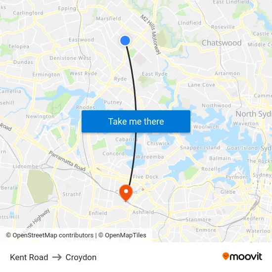 Kent Road to Croydon map