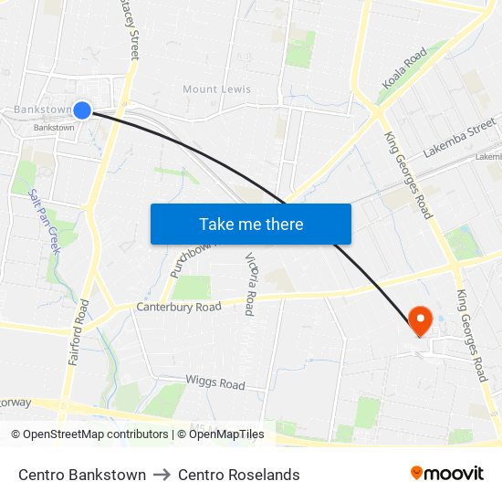 Centro Bankstown to Centro Roselands map