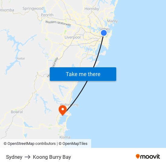 Sydney to Koong Burry Bay map