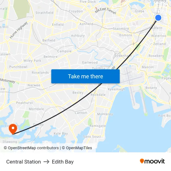 Central Station to Edith Bay map