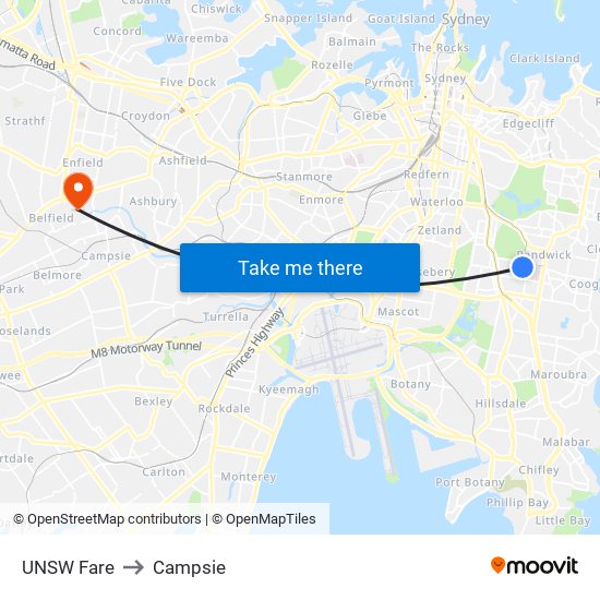 Unsw Fare to Campsie map