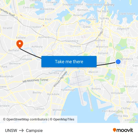 UNSW to Campsie map