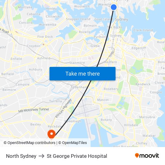 North Sydney to St George Private Hospital map