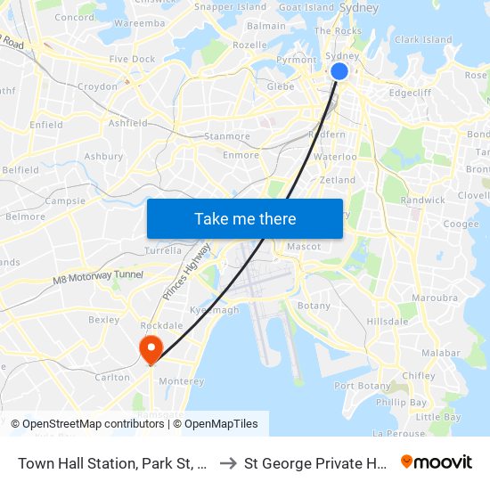 Town Hall Station, Park St, Stand G to St George Private Hospital map