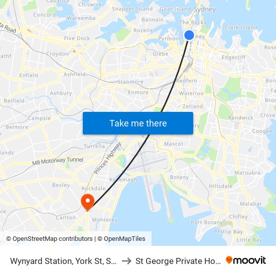 Wynyard Station, York St, Stand G to St George Private Hospital map