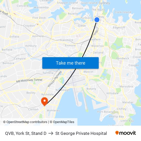 QVB, York St, Stand D to St George Private Hospital map