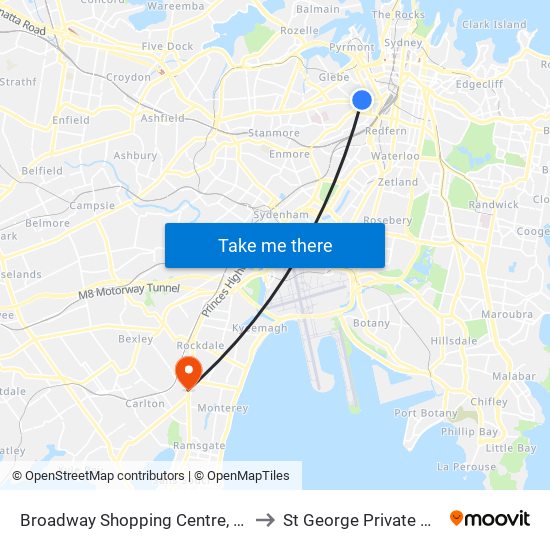 Broadway Shopping Centre, Broadway to St George Private Hospital map