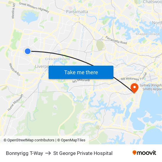 Bonnyrigg T-Way to St George Private Hospital map