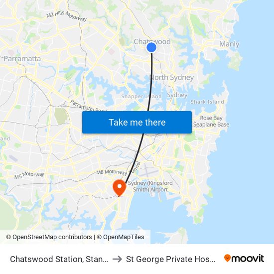 Chatswood Station, Stand C to St George Private Hospital map