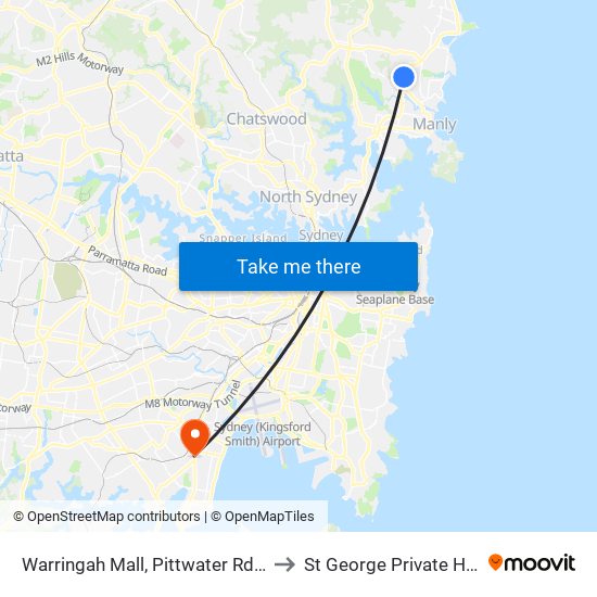 Warringah Mall, Pittwater Rd, Stand B to St George Private Hospital map