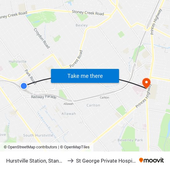 Hurstville Station, Stand B to St George Private Hospital map