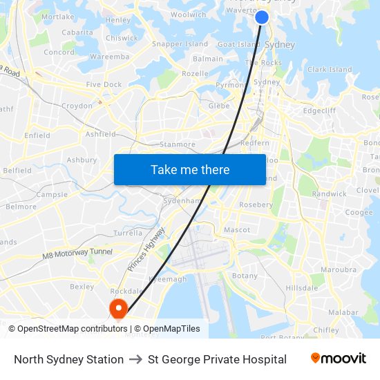 North Sydney Station to St George Private Hospital map