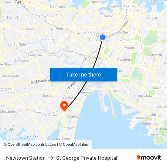 Newtown Station to St George Private Hospital map