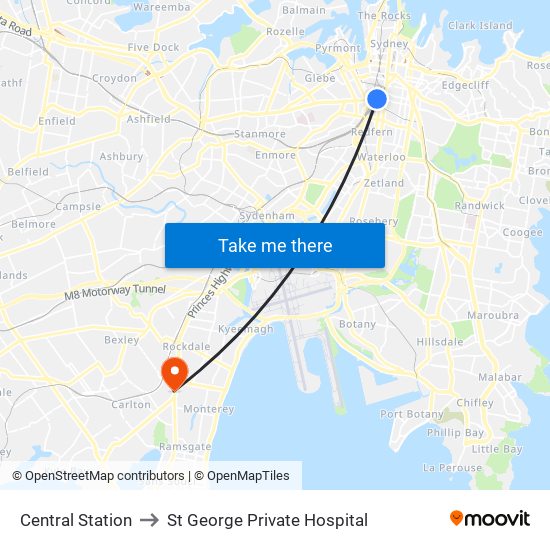 Central Station to St George Private Hospital map