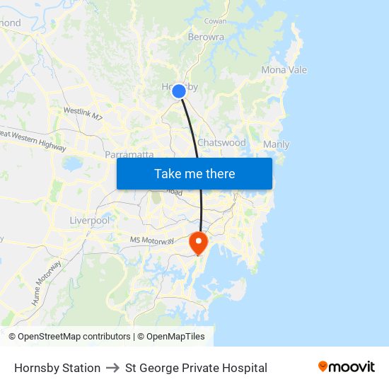 Hornsby Station to St George Private Hospital map