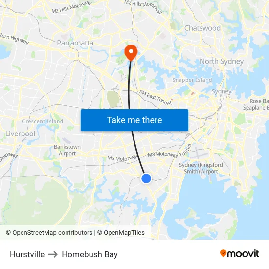 Hurstville to Homebush Bay map