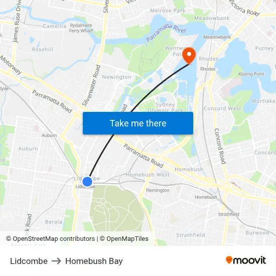 Lidcombe to Homebush Bay map