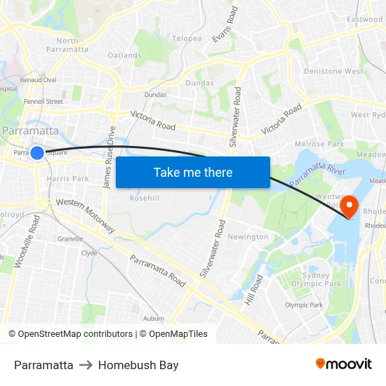 Parramatta to Homebush Bay map