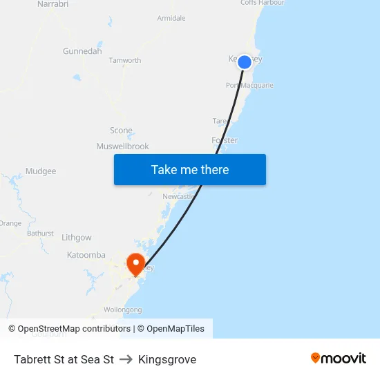 Tabrett St at Sea St to Kingsgrove map