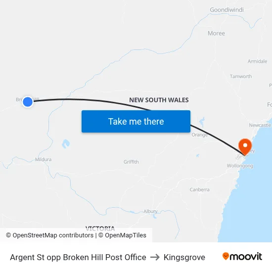 Argent St opp Broken Hill Post Office to Kingsgrove map