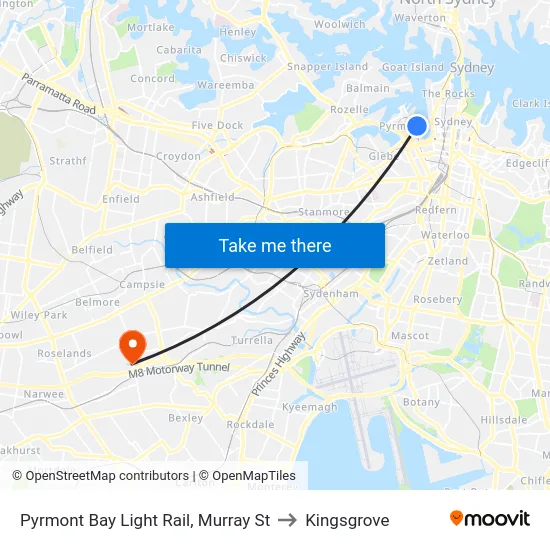 Pyrmont Bay Light Rail, Murray St to Kingsgrove map