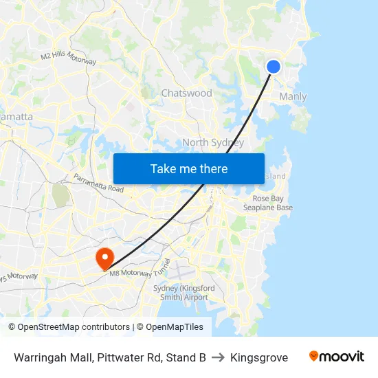 Warringah Mall, Pittwater Rd, Stand B to Kingsgrove map