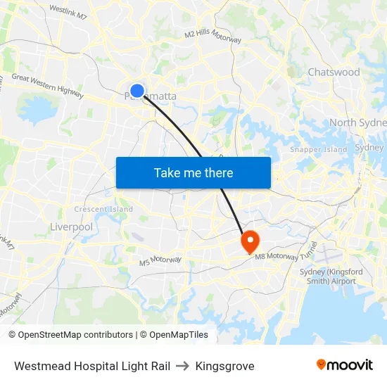 Westmead Hospital Light Rail to Kingsgrove map