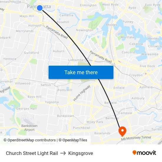 Church Street Light Rail to Kingsgrove map