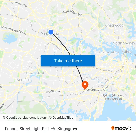 Fennell Street Light Rail to Kingsgrove map