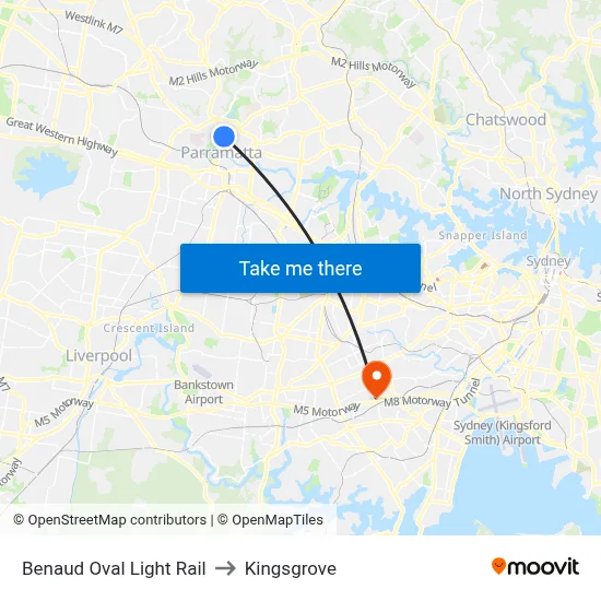 Benaud Oval Light Rail to Kingsgrove map