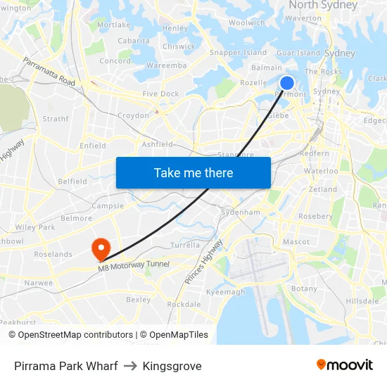 Pirrama Park Wharf to Kingsgrove map