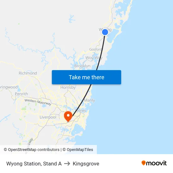 Wyong Station, Stand A to Kingsgrove map