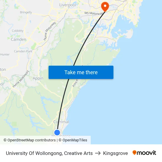 University Of Wollongong, Creative Arts to Kingsgrove map