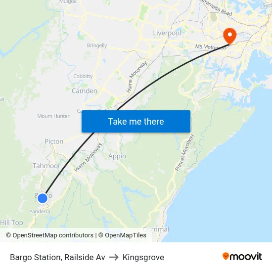 Bargo Station, Railside Av to Kingsgrove map