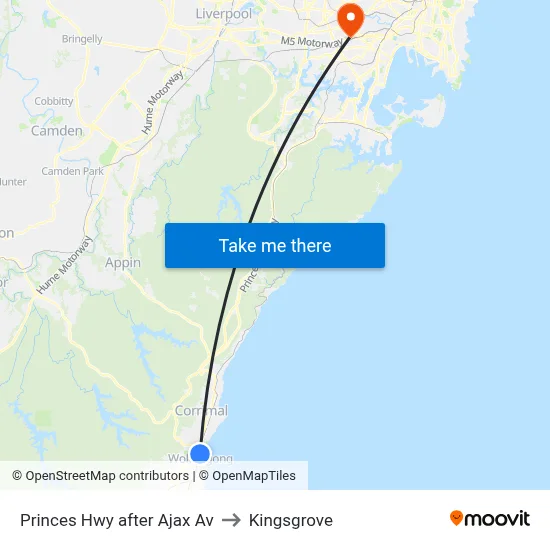 Princes Hwy after Ajax Av to Kingsgrove map