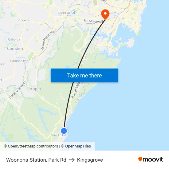 Woonona Station, Park Rd to Kingsgrove map