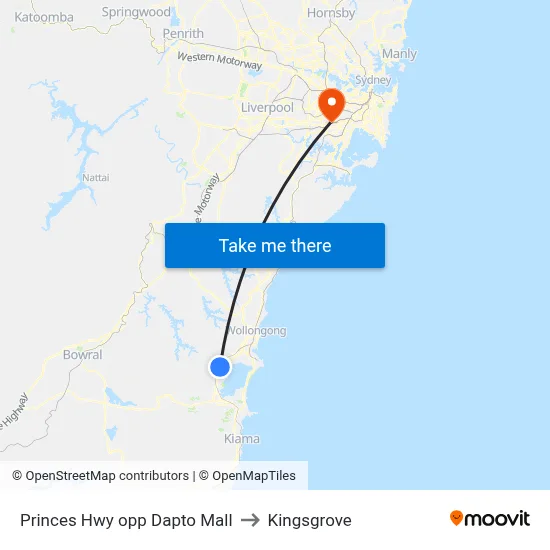 Princes Hwy opp Dapto Mall to Kingsgrove map