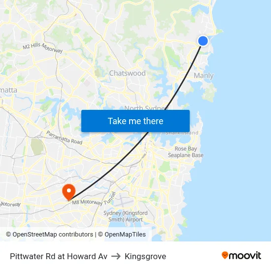 Pittwater Rd at Howard Av to Kingsgrove map