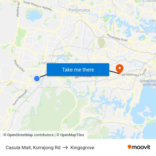Casula Mall, Kurrajong Rd to Kingsgrove map
