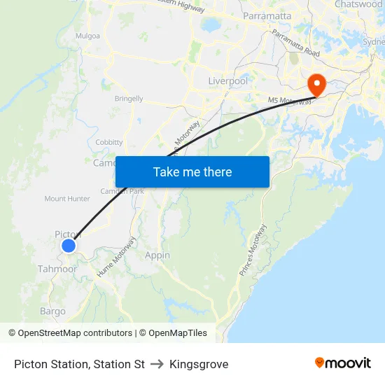 Picton Station, Station St to Kingsgrove map