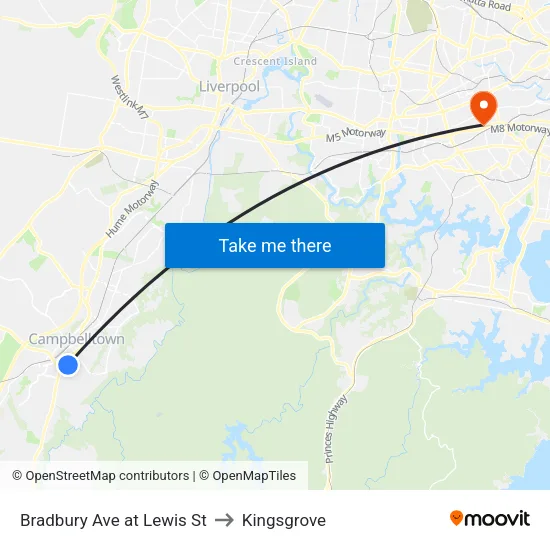 Bradbury Ave at Lewis St to Kingsgrove map